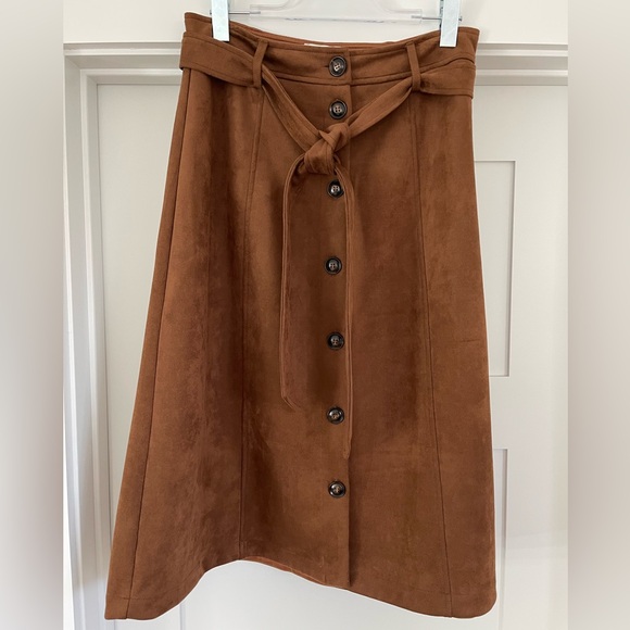 bohme Dresses & Skirts - Bohme Tan Button-Front A-Line Faux Suede Skirt